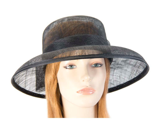 Black wide brim hat with bow