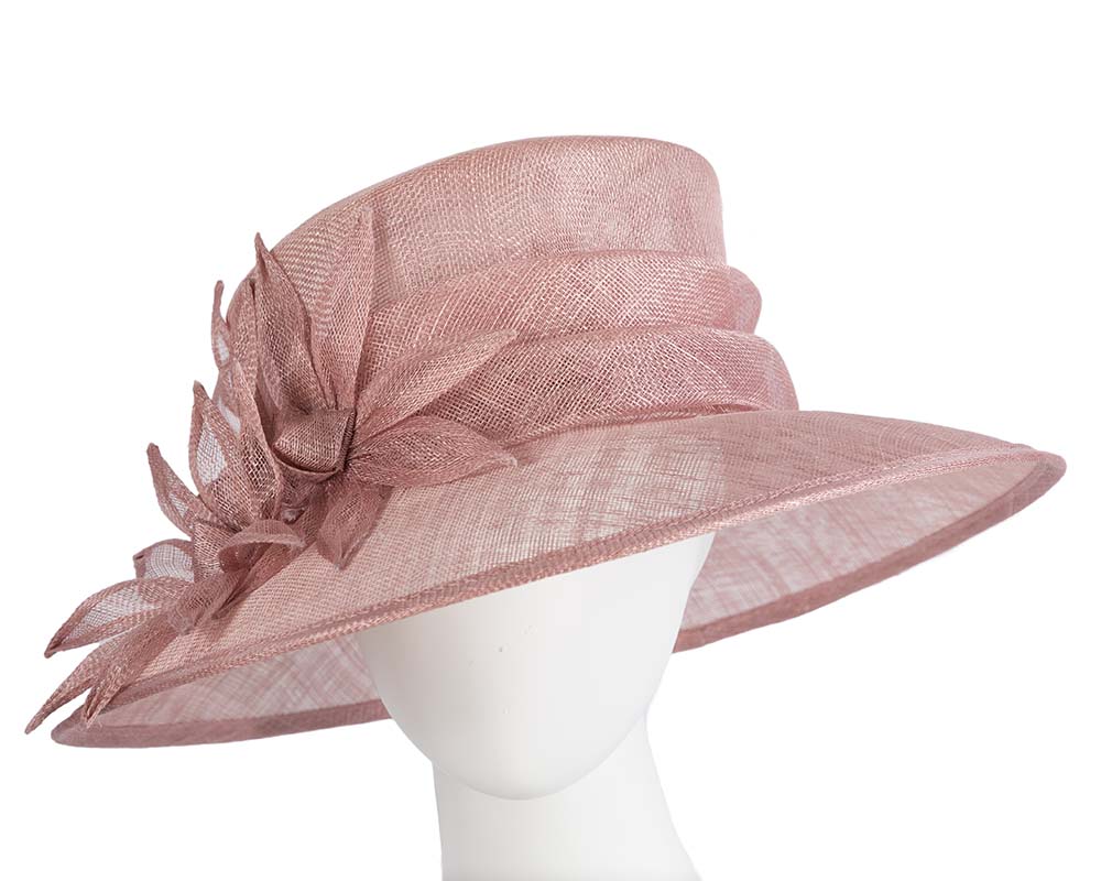 Large dusty pink spring racing hat by Max Alexander