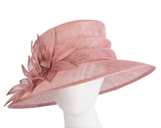 Large dusty pink spring racing hat by Max Alexander