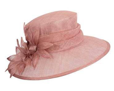 Large dusty pink spring racing hat by Max Alexander