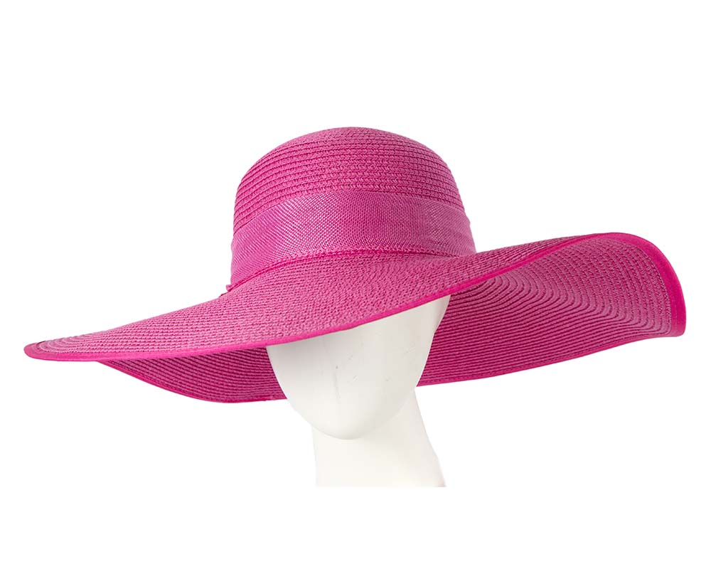 Fuchsia wide brimmed ladies summer beach hat