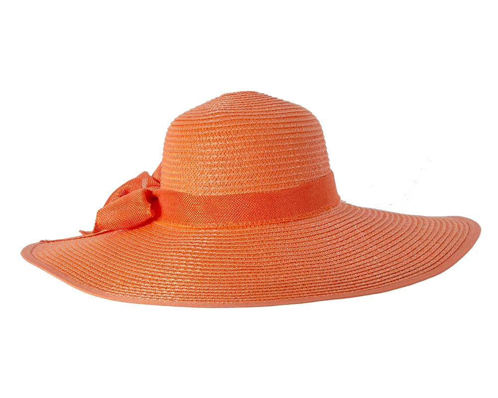 Orange wide brimmed ladies summer beach hat