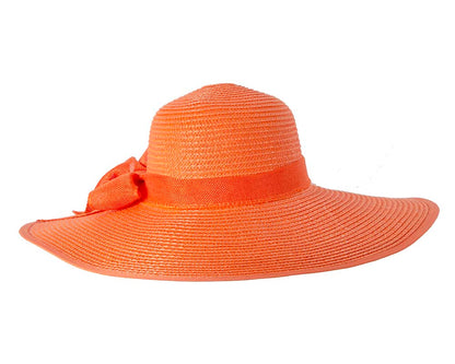 Orange wide brimmed ladies summer beach hat