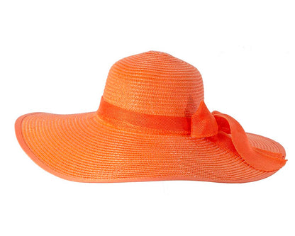 Orange wide brimmed ladies summer beach hat