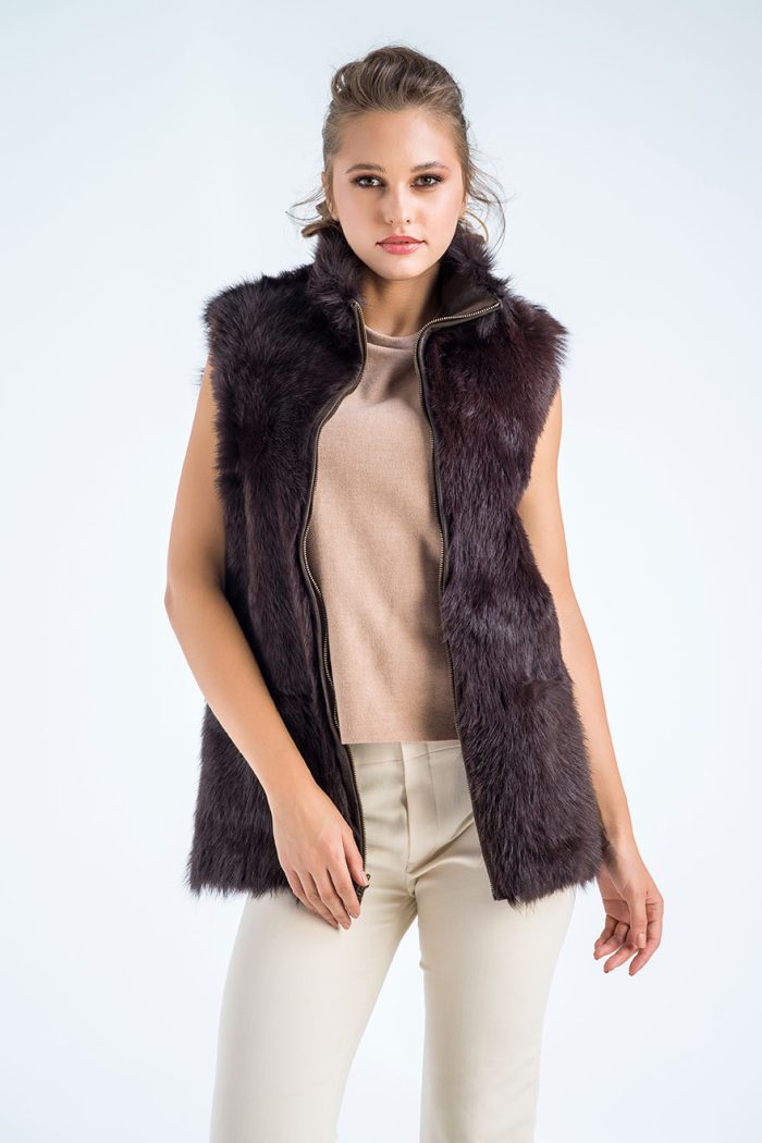 Brown Geniune Reversible Sheepskin Fur Vest