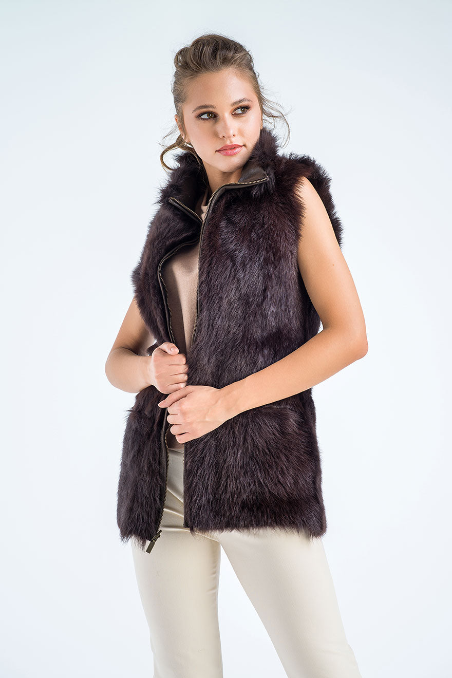 Brown Geniune Reversible Sheepskin Fur Vest