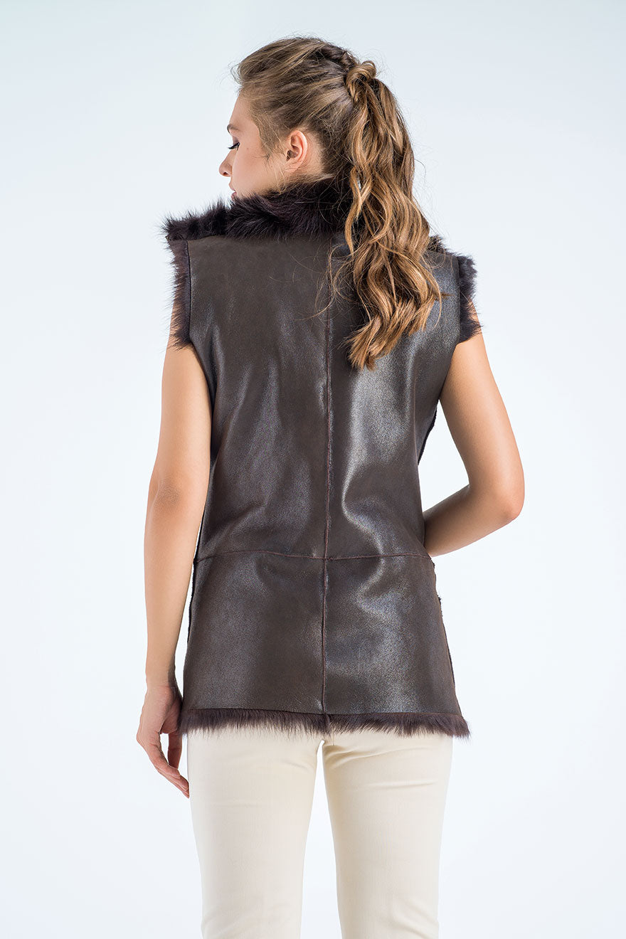 Brown Geniune Reversible Sheepskin Fur Vest