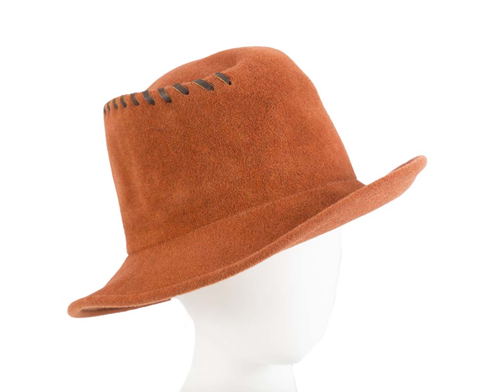 Exclusive orange bucket hat with leather trim