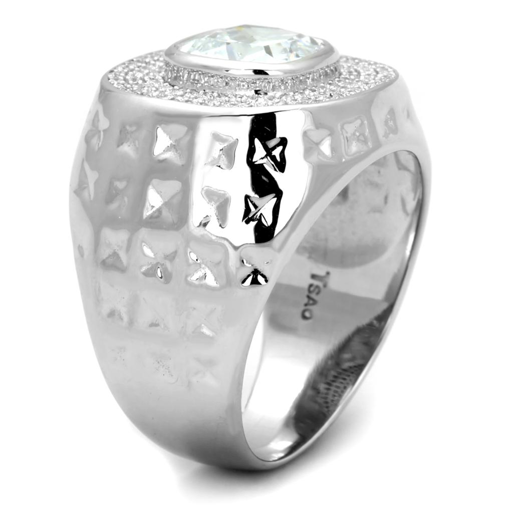 TS231 - Rhodium 925 Sterling Silver Ring with AAA Grade CZ in Clear