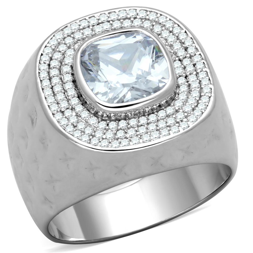 TS231 - Rhodium 925 Sterling Silver Ring with AAA Grade CZ in Clear