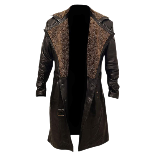 Brody Men's Leather Trench Coat With Faux Fur Lining Brown