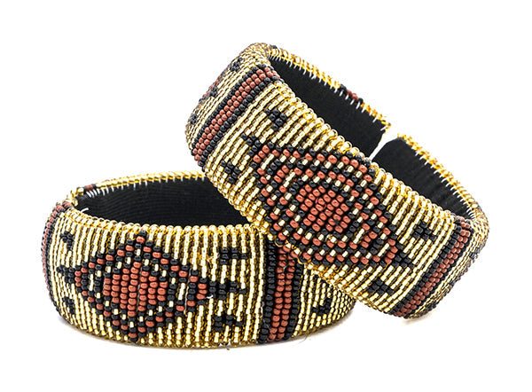 Zulu Beaded Cuff Bangle Brown - Set of 2