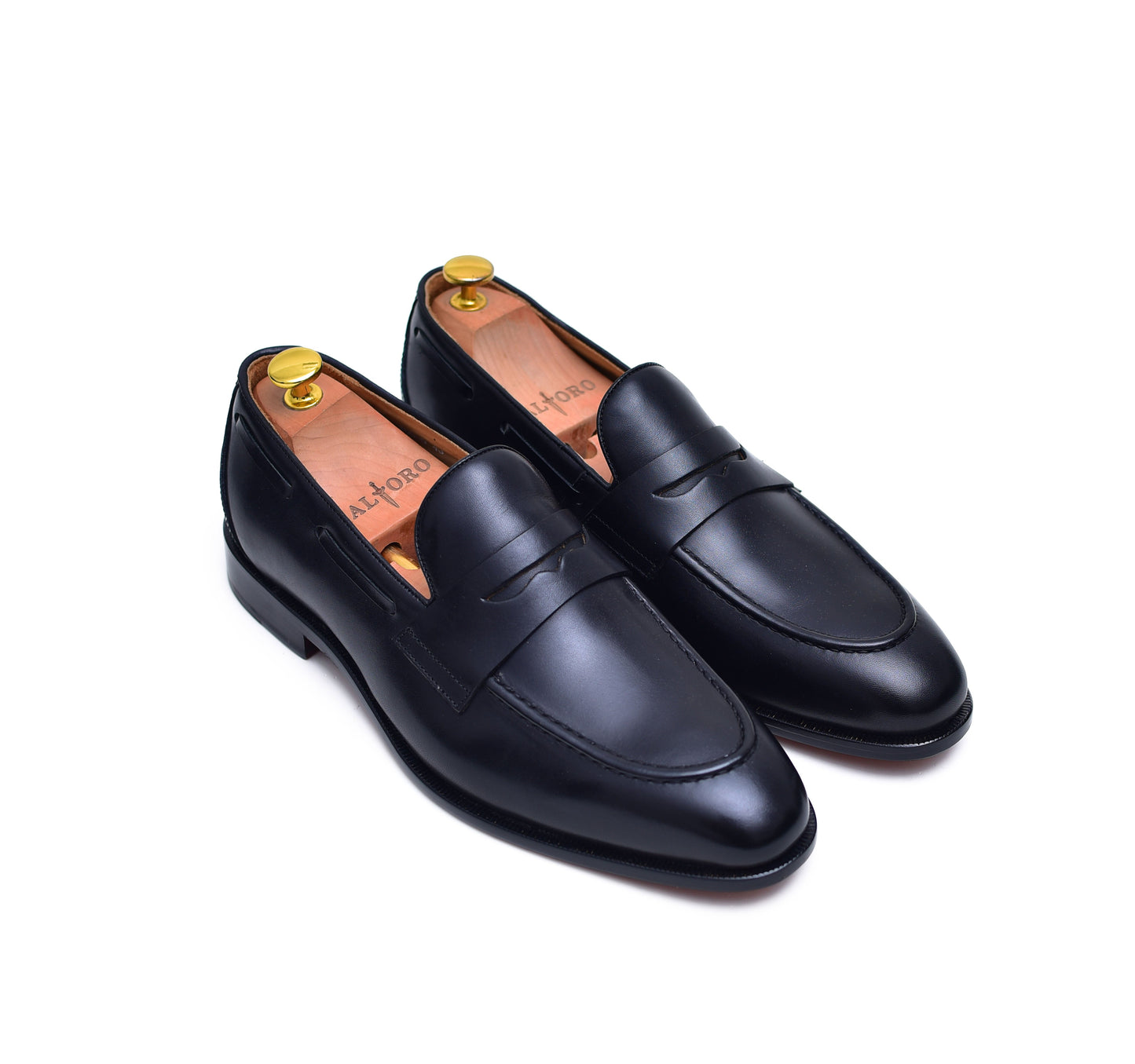 Carrera - Black Leather Slip-On Penny Loafers