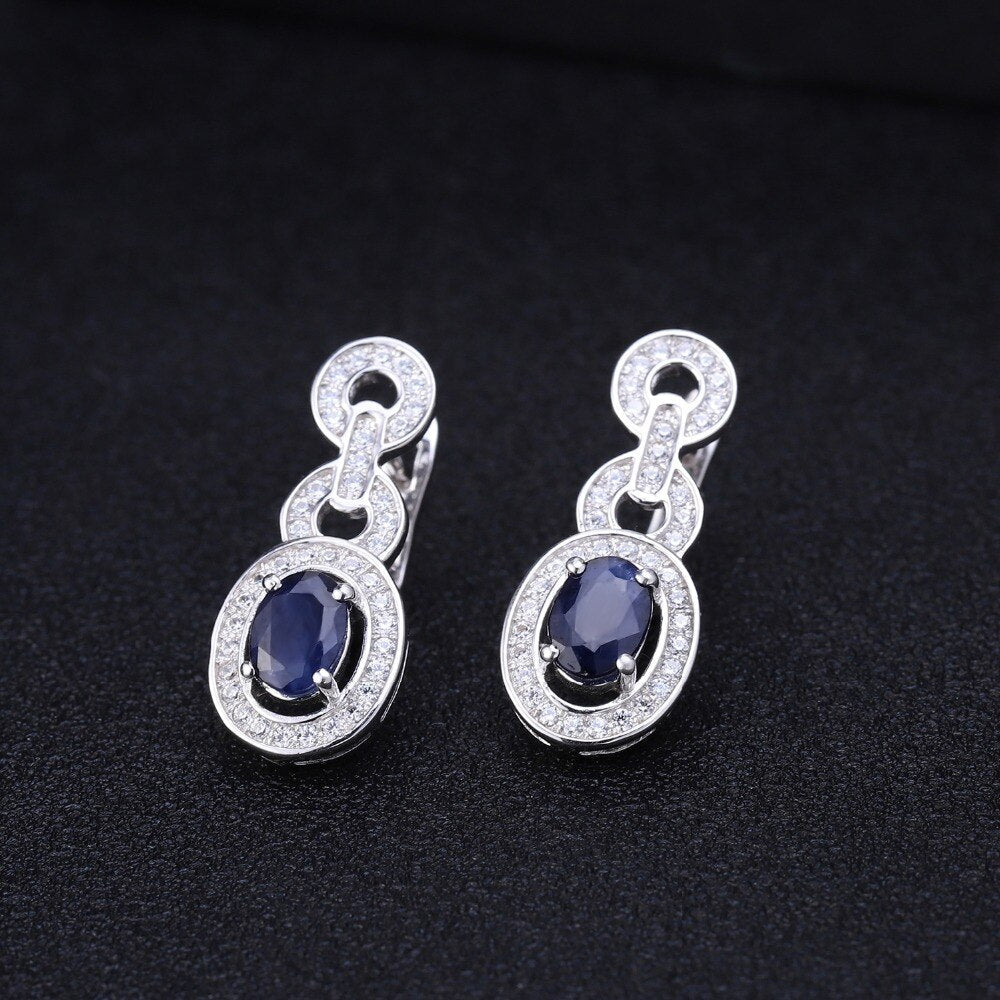 1.89Ct Natural Blue Sapphire Vintage Earrings 925 Sterling Silver Gemstone Drop Earrings For Women Wedding Jewelry