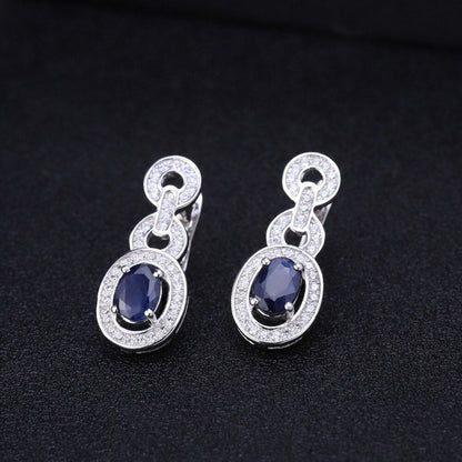 1.89Ct Natural Blue Sapphire Vintage Earrings 925 Sterling Silver Gemstone Drop Earrings For Women Wedding Jewelry