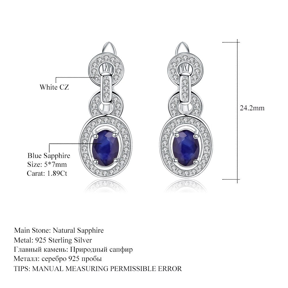 1.89Ct Natural Blue Sapphire Vintage Earrings 925 Sterling Silver Gemstone Drop Earrings For Women Wedding Jewelry