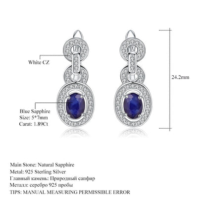 1.89Ct Natural Blue Sapphire Vintage Earrings 925 Sterling Silver Gemstone Drop Earrings For Women Wedding Jewelry