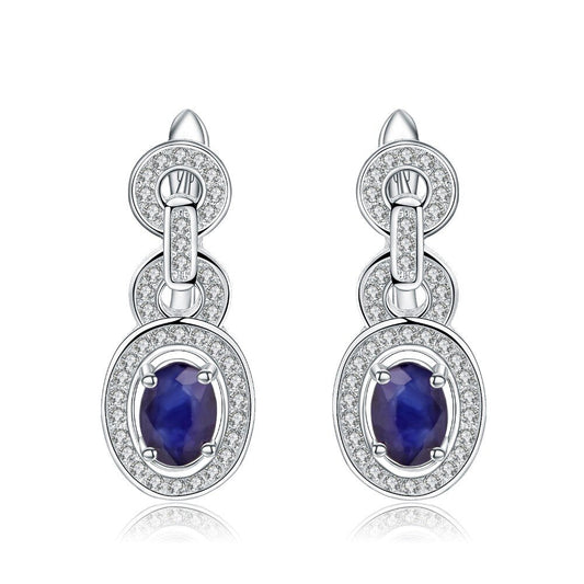 1.89Ct Natural Blue Sapphire Vintage Earrings 925 Sterling Silver Gemstone Drop Earrings For Women Wedding Jewelry