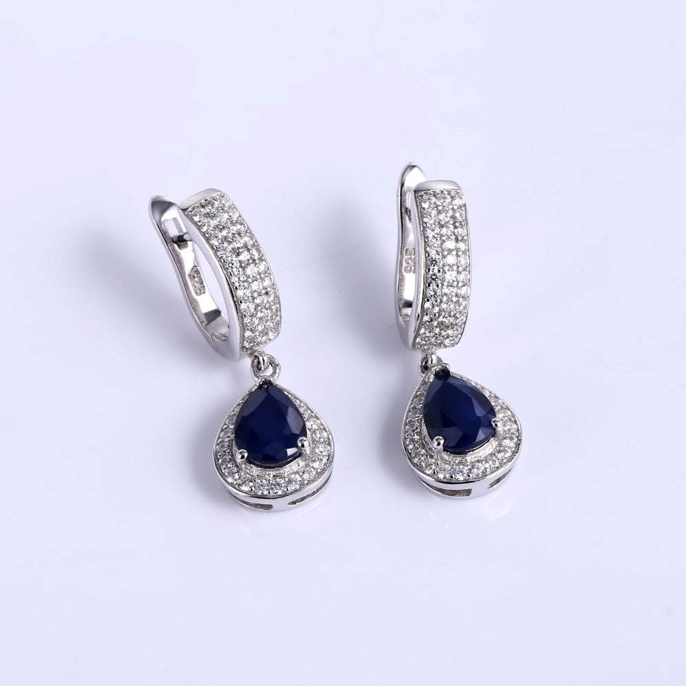 1.29ct Natural Sapphire Gemstone Drop Earrings Solid 925 Sterling Silver Fine Jewelry For Women Wedding