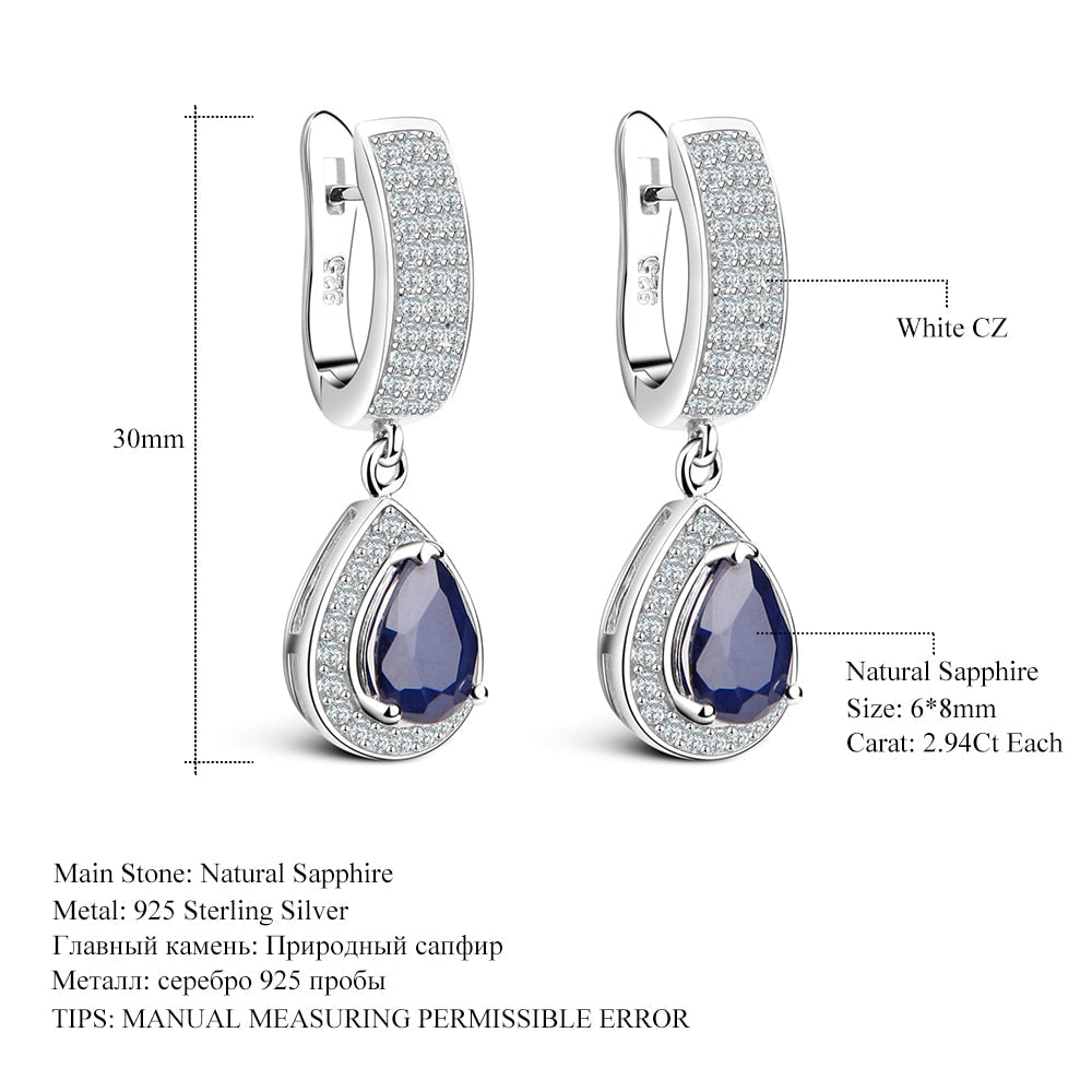 1.29ct Natural Sapphire Gemstone Drop Earrings Solid 925 Sterling Silver Fine Jewelry For Women Wedding