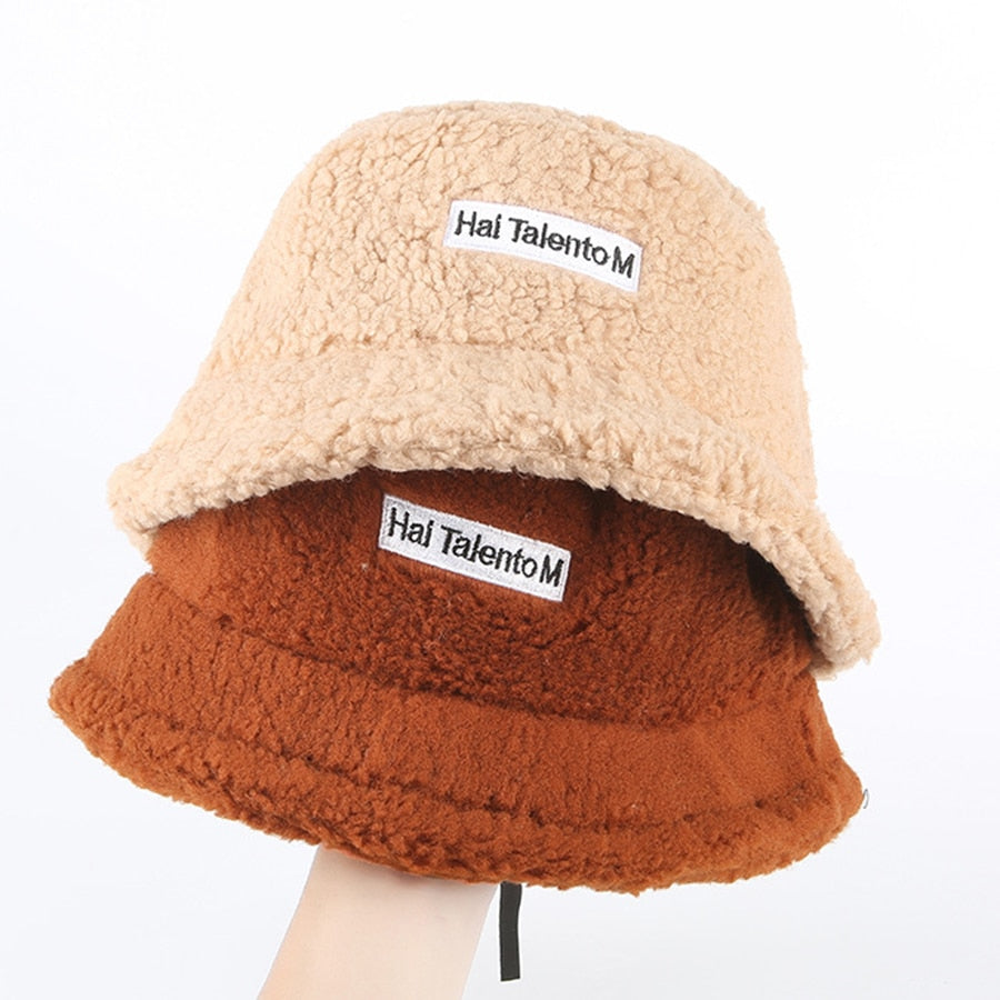 Faux Fur Winter Bucket Hat For Women Girl Fashion Solid Thickened Soft Warm Fishing Cap Outdoor Lady Plush Fluffy Panama