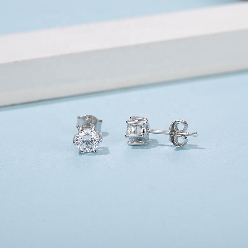 6 Prong Moissanite Earring 925 Sterling Silver Bright 5mm Round Stud Earrings Jewelry For Women Wedding