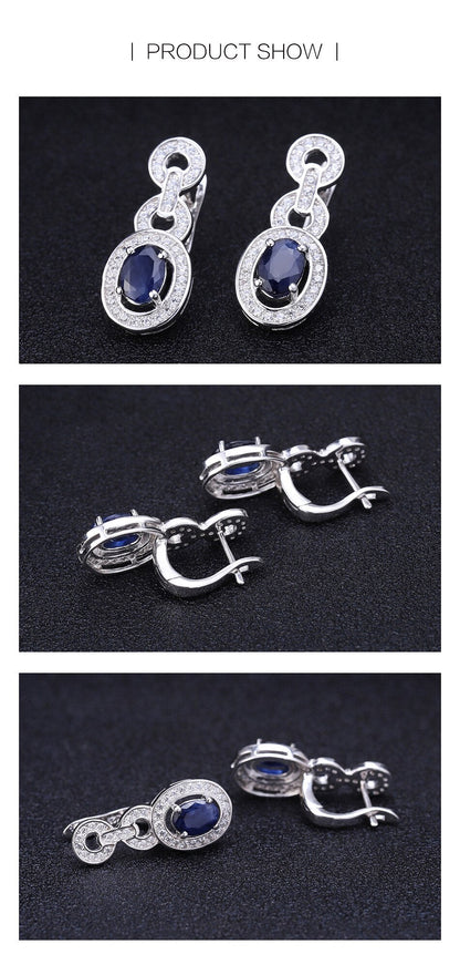 1.89Ct Natural Blue Sapphire Vintage Earrings 925 Sterling Silver Gemstone Drop Earrings For Women Wedding Jewelry