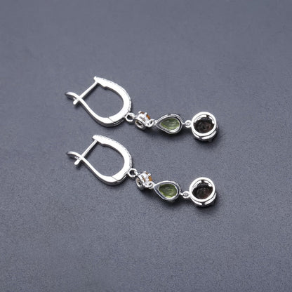 925 Sterling Silver Earrings Fine Jewelry Natural Citrine Peridot Smoky Quartz Drop Earrings For Women Wedding