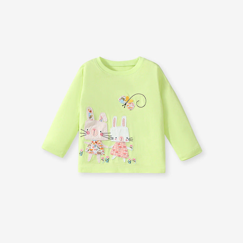 Arrival Spring And Autumn Girls Casual Appliqué Embroidery Rabbits Pattern Long Sleeves Top T-Shirt And Pants Clothing Set