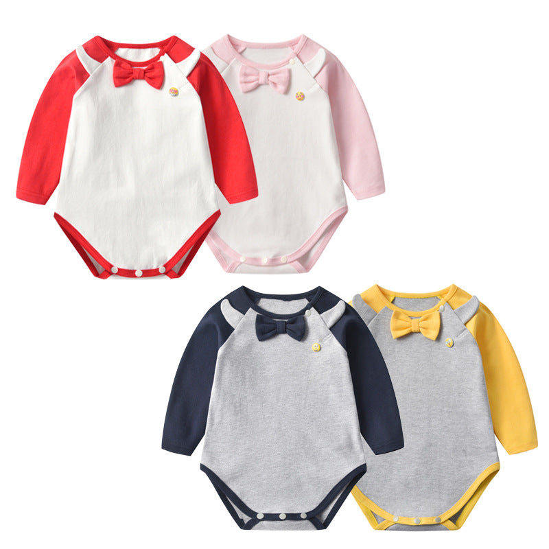 Baby 1pcs Bow Tie Patched Design Contrast Design Onesies Bodysuit