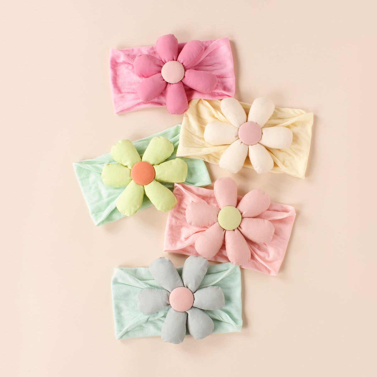 Baby 3D Cotton Filled Flower Patched Design Headbands