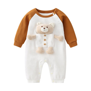 Baby 3D Cartoon Animal Patchwork Design Color Matching Long-Sleeved Rompers