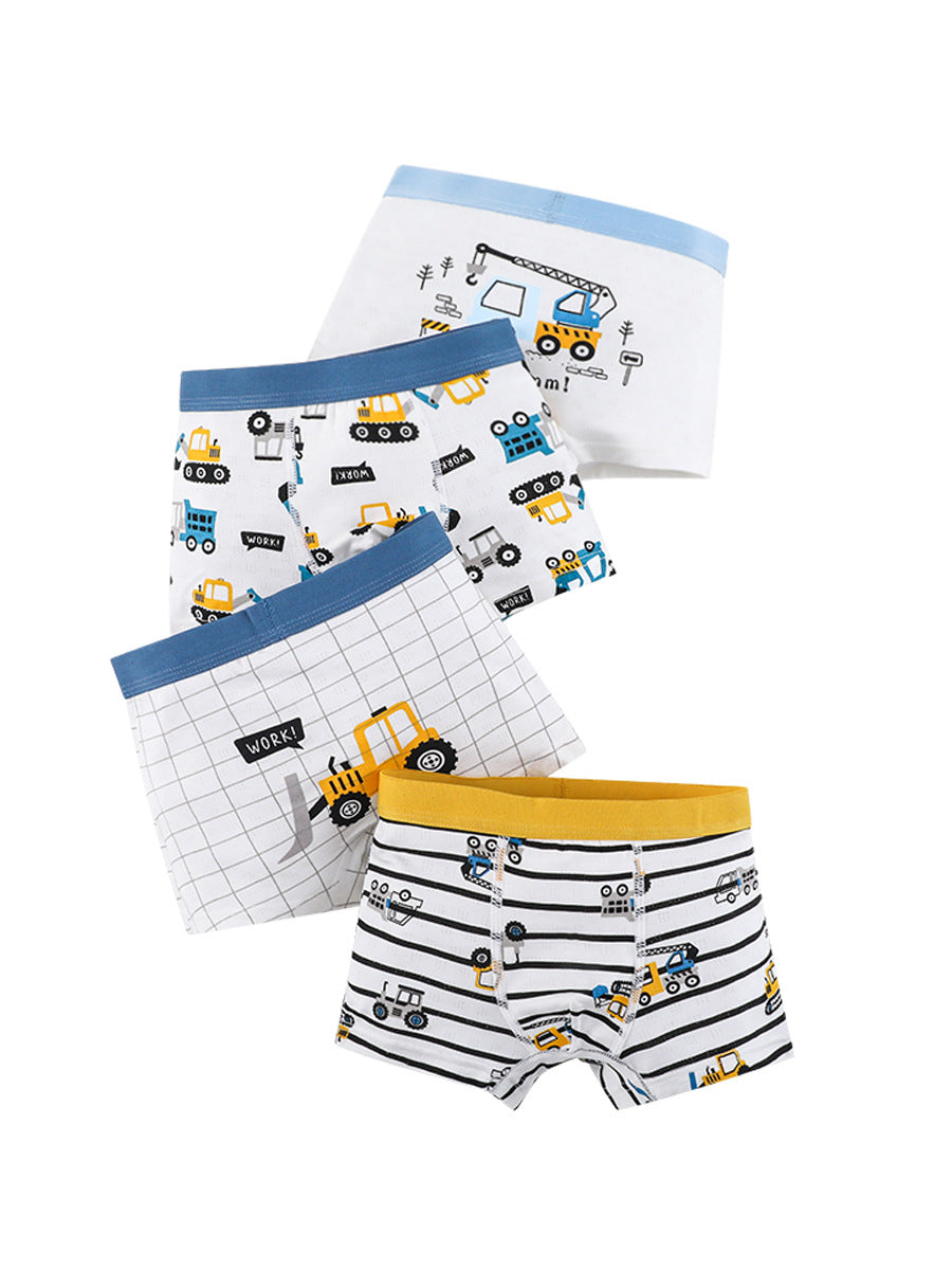 Boys’ Cartoon and Striped Printed Boxer Shorts Breathable Underwear Set