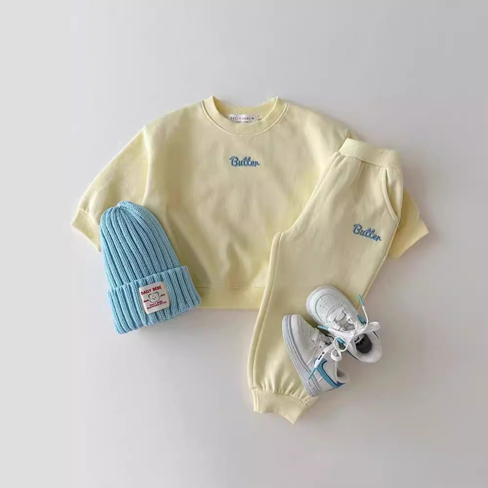 Autumn Baby Kids Unisex Casual Letter Embroidery Pullover And Pants Clothing Set