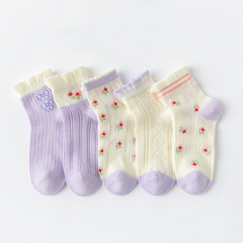 Baby Print Pattern Mesh Soft Cotton Socks 1Bag=5Pairs