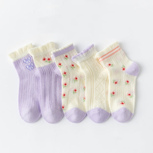 Baby Print Pattern Mesh Soft Cotton Socks 1Bag=5Pairs