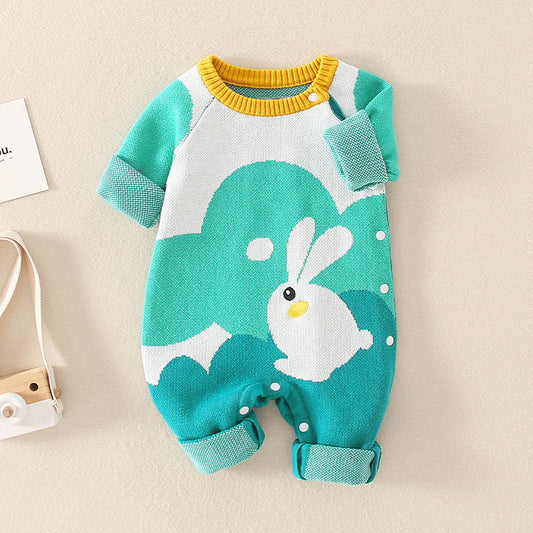 Autumn Rabbit Pattern Handknit Quality Romper