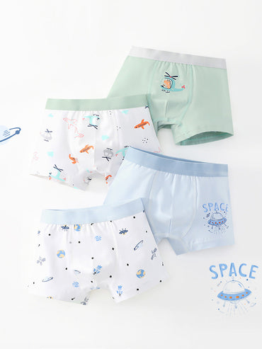 Boys’ Cartoon and Striped Printed Boxer Shorts Breathable Underwear Set