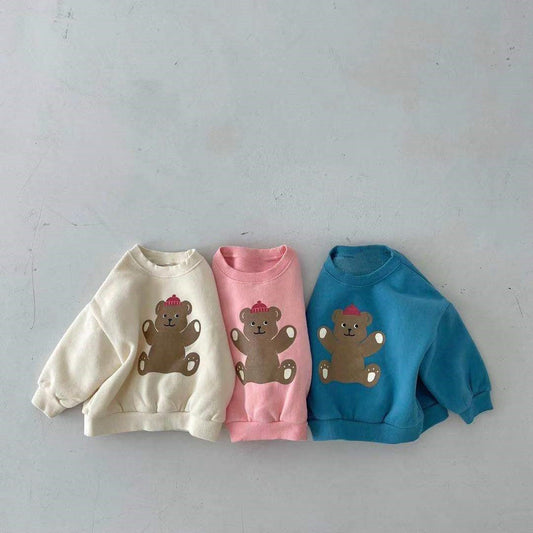 Baby Cartoon Bear Graphic Long Sleeves Cotton Casual Hoodies