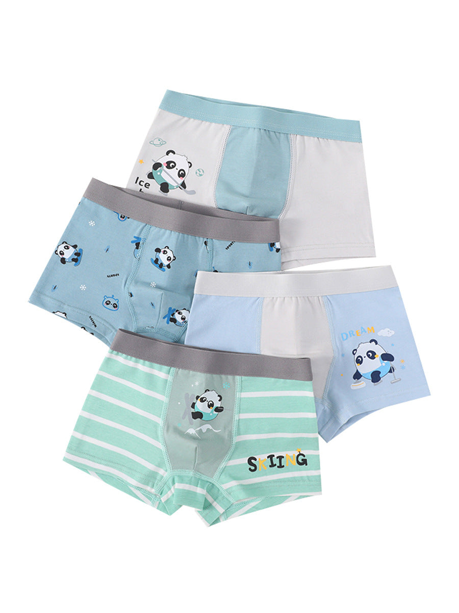 Boys’ Cartoon and Striped Printed Boxer Shorts Breathable Underwear Set