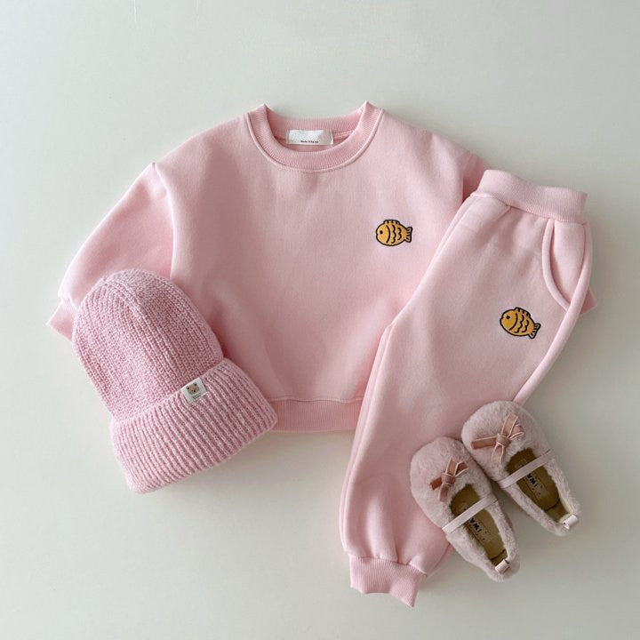 Autumn Baby Kids Unisex Casual Cute Fish Logo Long Sleeves Pullover and Pants Clothing Set