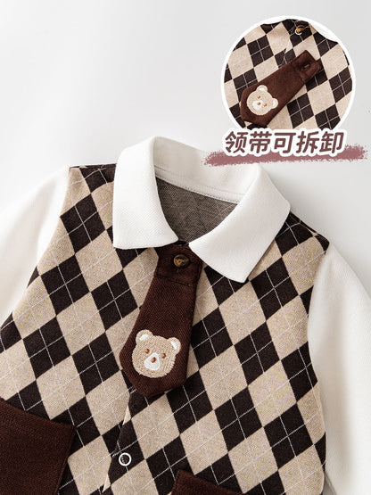 Autumn Newborn Plaid Pattern Polo Neck Rompers