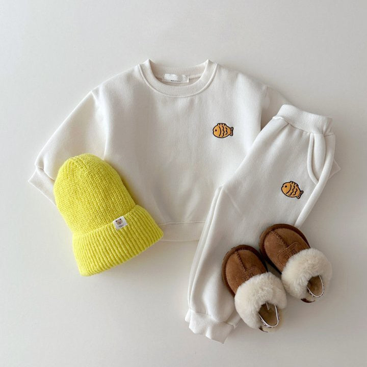 Autumn Baby Kids Unisex Casual Cute Fish Logo Long Sleeves Pullover and Pants Clothing Set