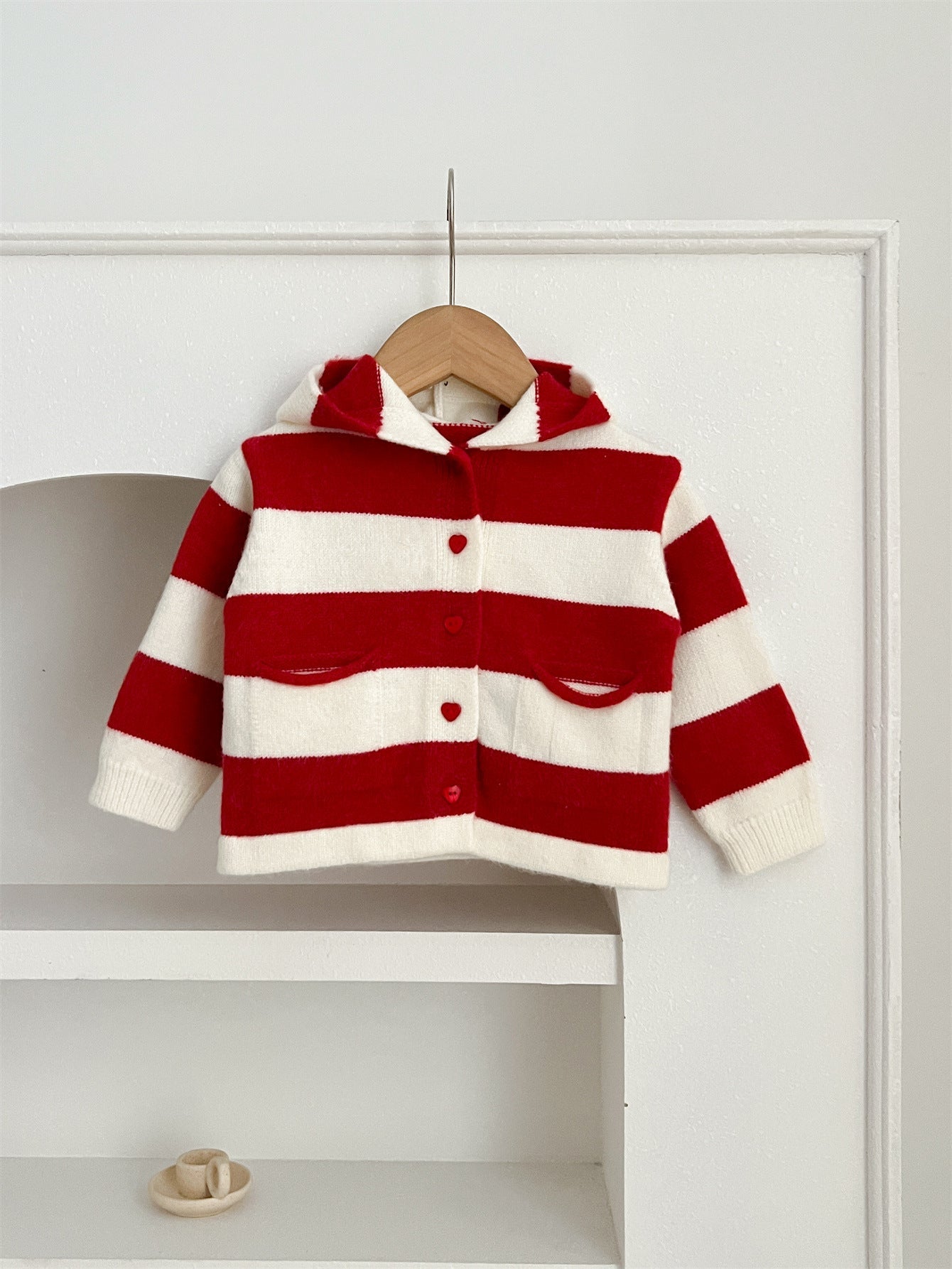 Arrival Baby Kids Girls Striped Color Patchwork Single Breasted Knitwear Hoodie