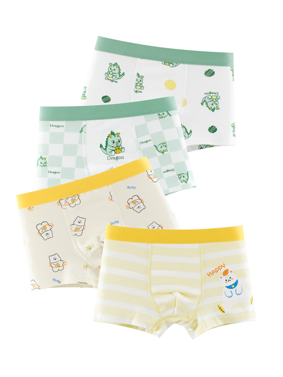 Boys’ Cartoon and Striped Printed Boxer Shorts Breathable Underwear Set