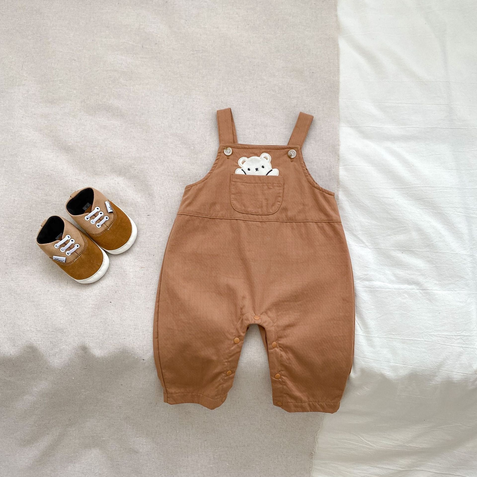 Arrival Autumn Baby Unisex Long Sleeves Striped Top Shirt and Teddy Pattern Overalls – Matching Set