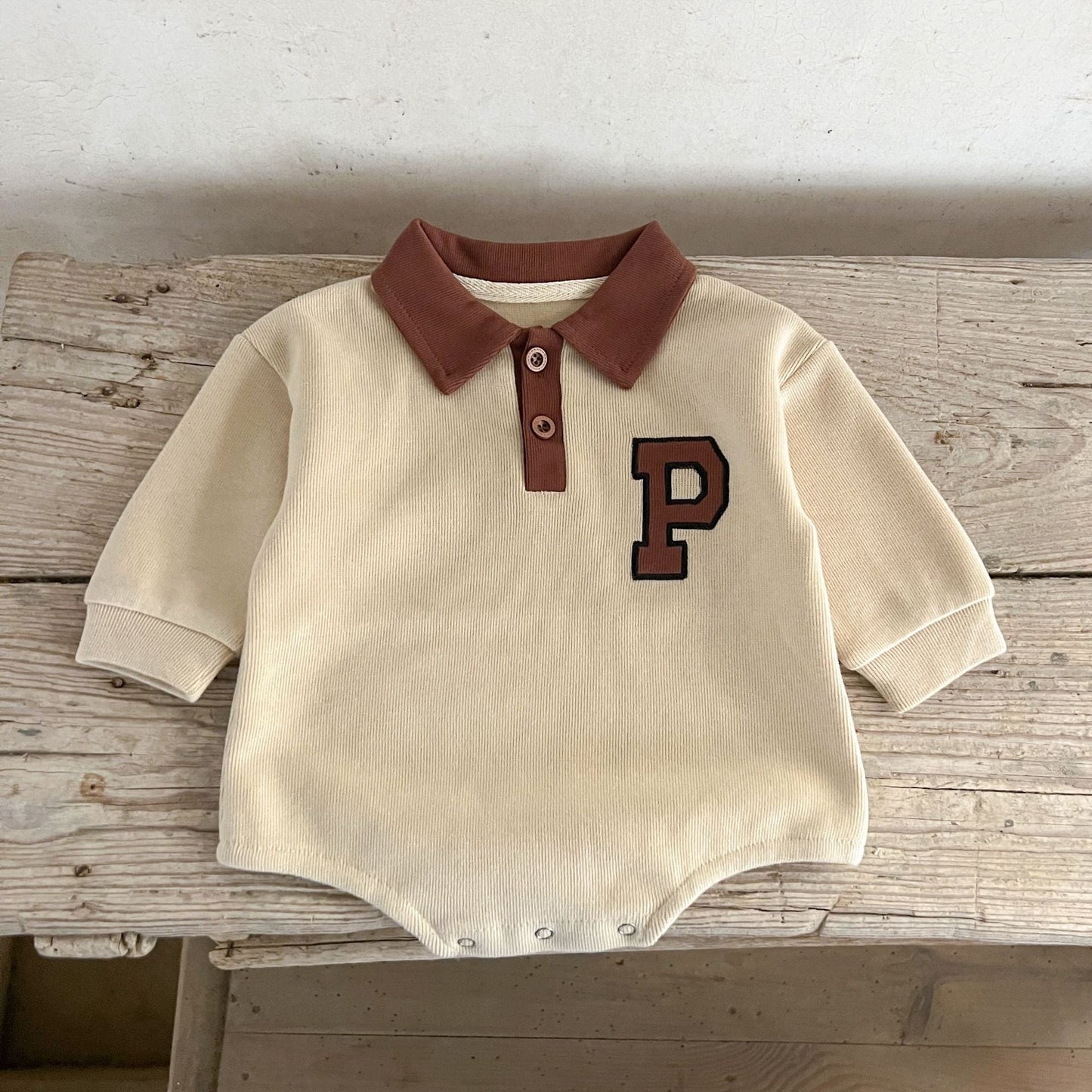 Autumn New Arrival Baby Boys And Girls Letter Pattern Long Sleeves Turn-Down Collar Onesies