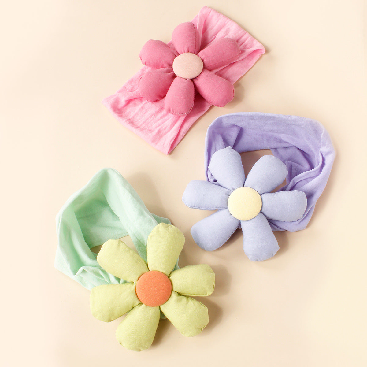 Baby 3D Cotton Filled Flower Patched Design Headbands