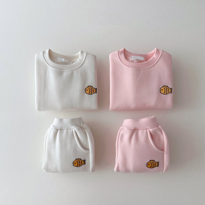 Autumn Baby Kids Unisex Casual Cute Fish Logo Long Sleeves Pullover and Pants Clothing Set