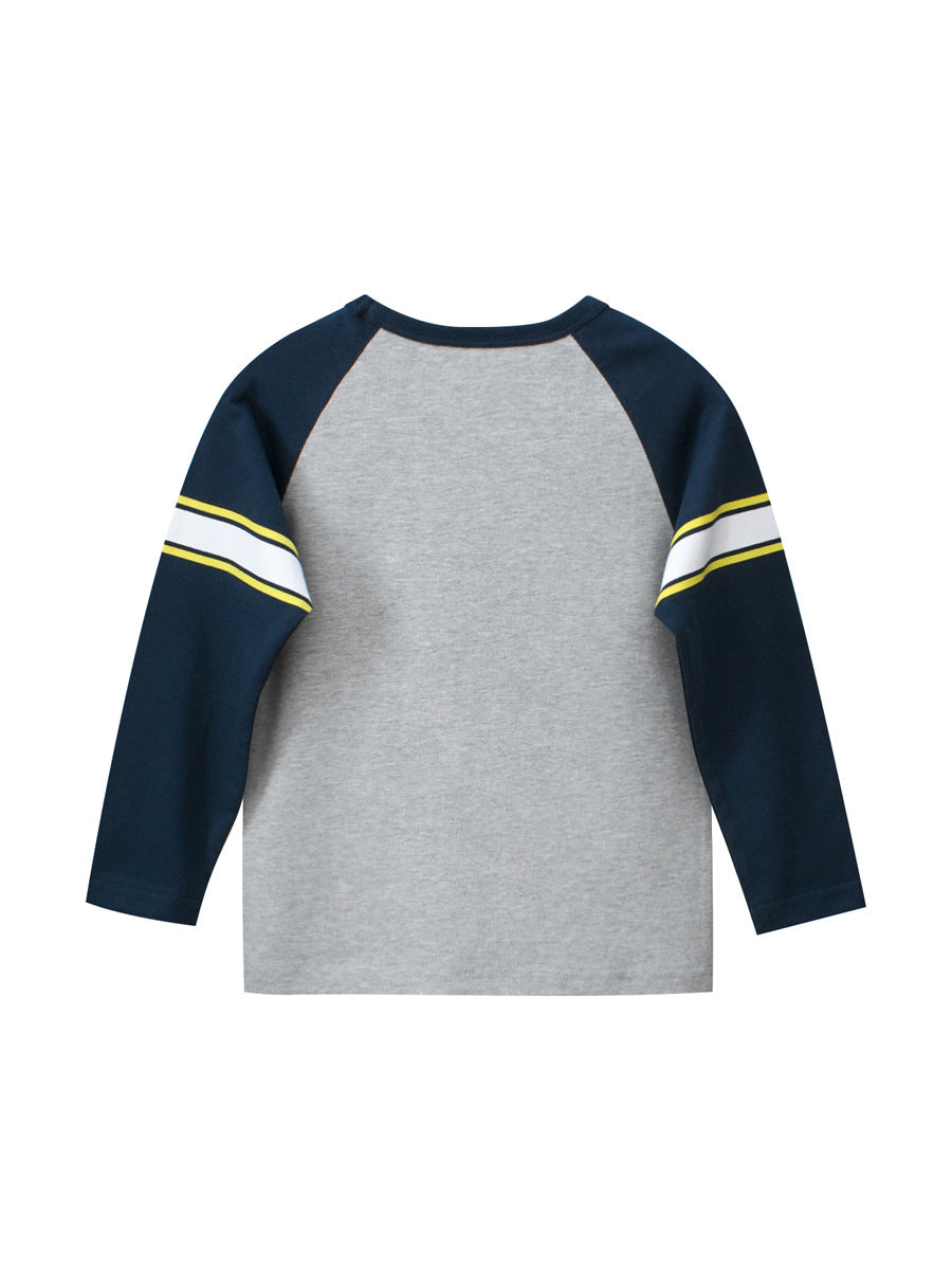 Autumn Baby Boys Letters Print Striped Long Sleeves Crew Neck Base Top Shirt